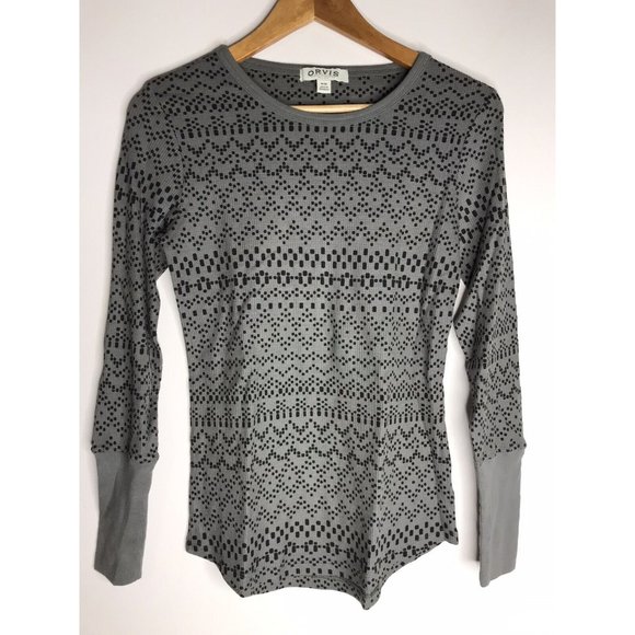 Orvis Womens Medium Waffle Thermal Top Long Sleeve Gray Black Stretch Modal - Picture 1 of 8